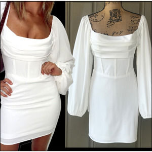 Princess Polly LILLIE Long Sleeve Mini Dress White Size 0